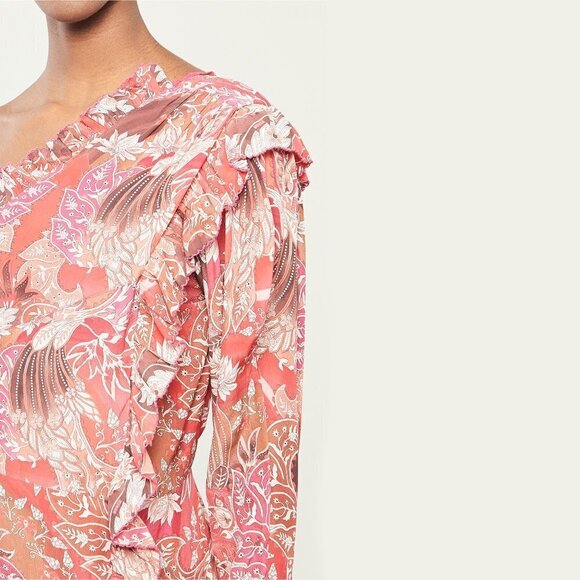 NWT Chufy one shoulder one long sleeve ruffled floral print dress, L - Picture 5 of 10